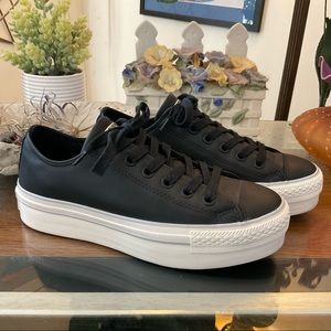 CONVERSE ALL STAR WOMENS LEATHER PLATFORM SNEAKERS 8